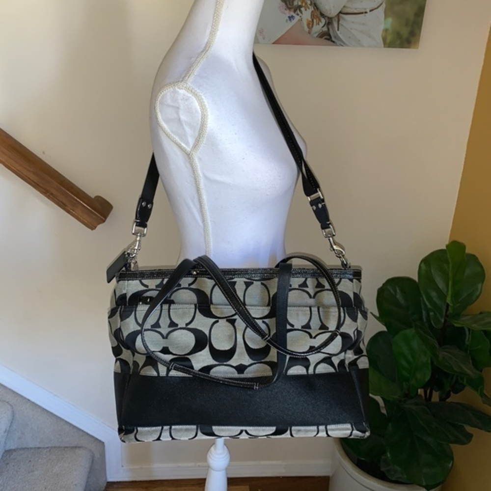 Coach canvas black gray baby diaper bag purse‎